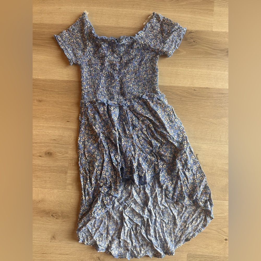 Girls' Blue Floral Smocked Dress